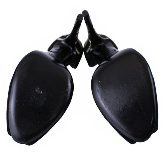 RALPH LAUREN PURPLE LABEL Suede Peep Toe Stilettos w/Silver Metal Chain - Picture 7 of 7